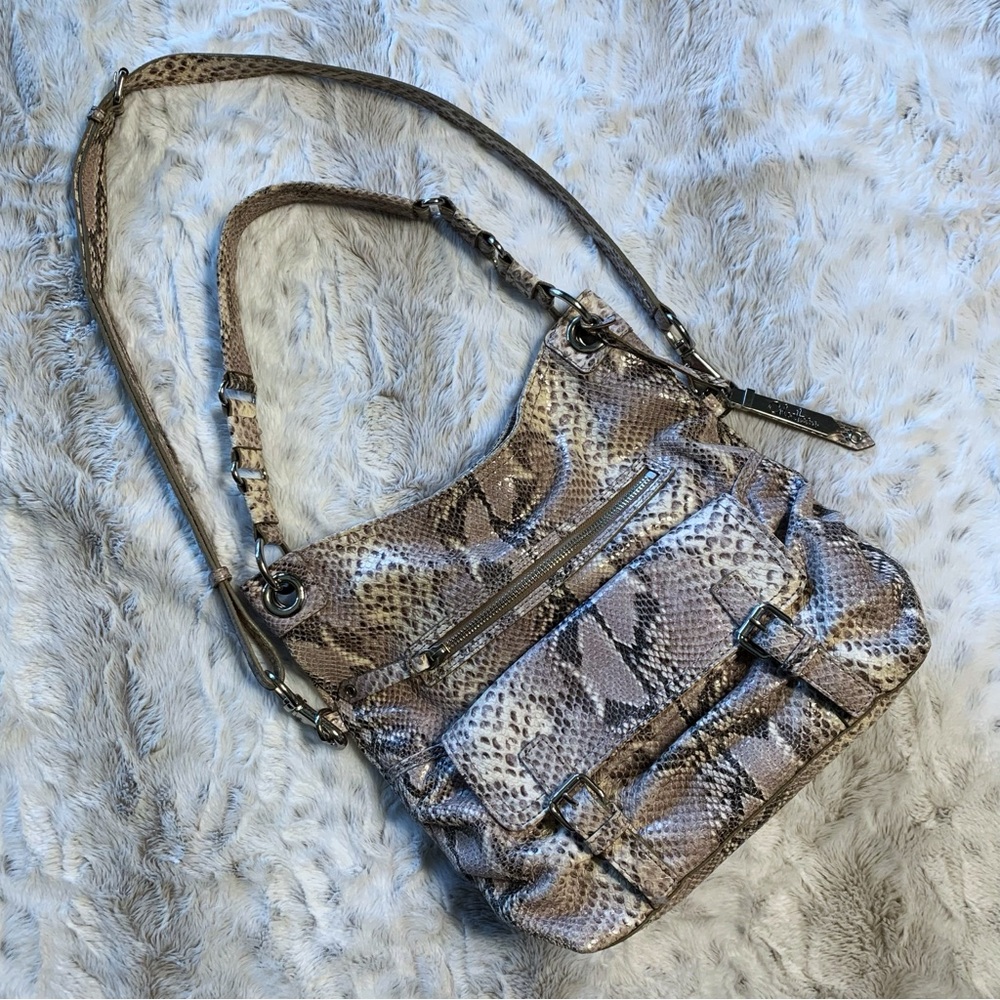 Cole Haan Snakeskin Embossed Python Print Satchel Convertible Purse, 13x12x4"